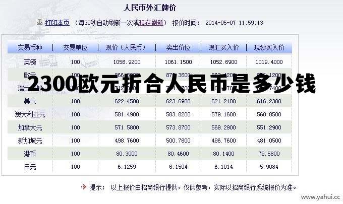 15000欧元折合人民币是多少元 2300欧元折合人民币是多少钱