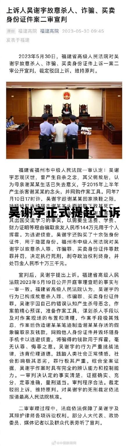 吴谢宇已正式提起上诉 吴谢宇正式提起上诉